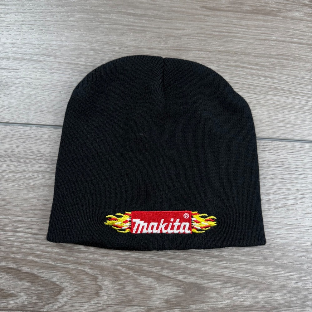 Makita Mens Beanie Embroidered Flame Logo Knit Hat Black OSFM